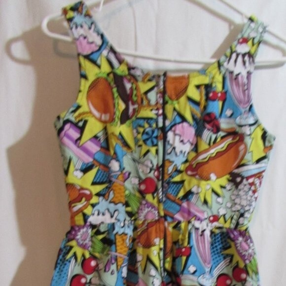 FOLTER DRESS SIZE XS SNACK ATTACK COMIC BOOK PRINT 50'S STYLE SLIT POCKE… PINUP - Picture 6 of 12
